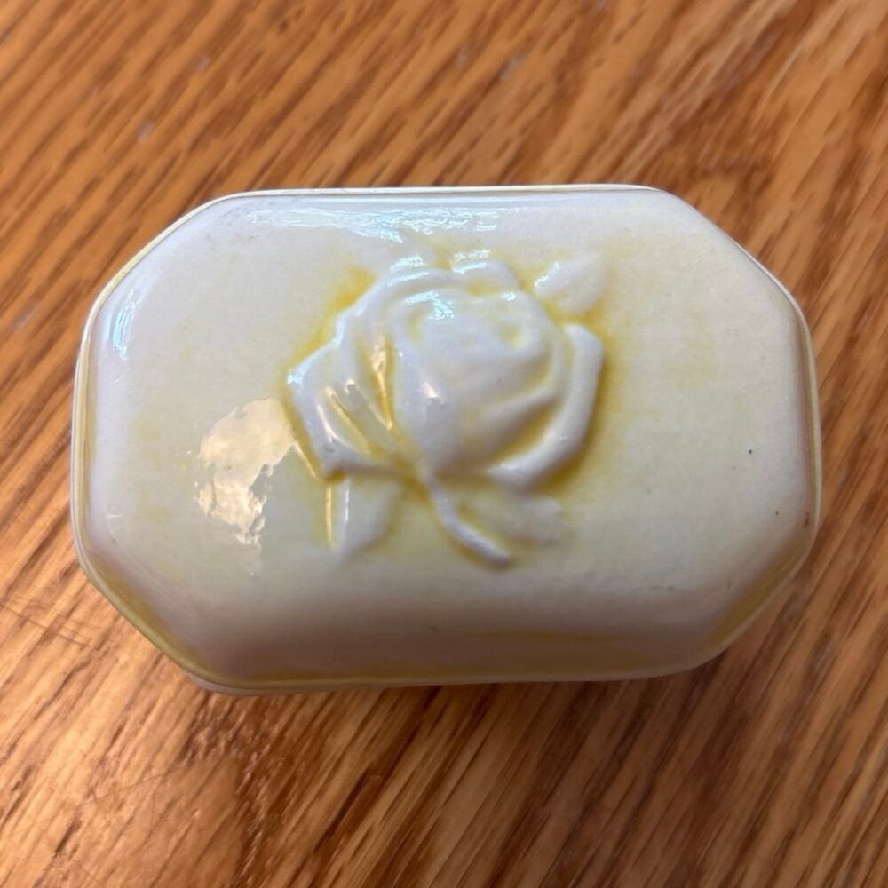Handmade Vintage Trinket Box Raised Flower Rose Circa 1980 Pale Yellow